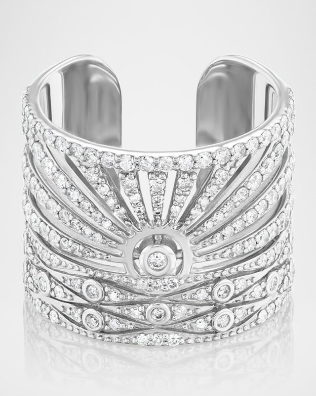 Sterling Silver Pave Diamond Sunrise Cuff Ring
